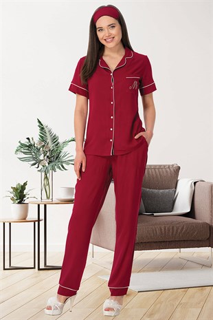 Mecit 5482 Kırmızı Önden Düğmeli Kadın Pijama Takımı